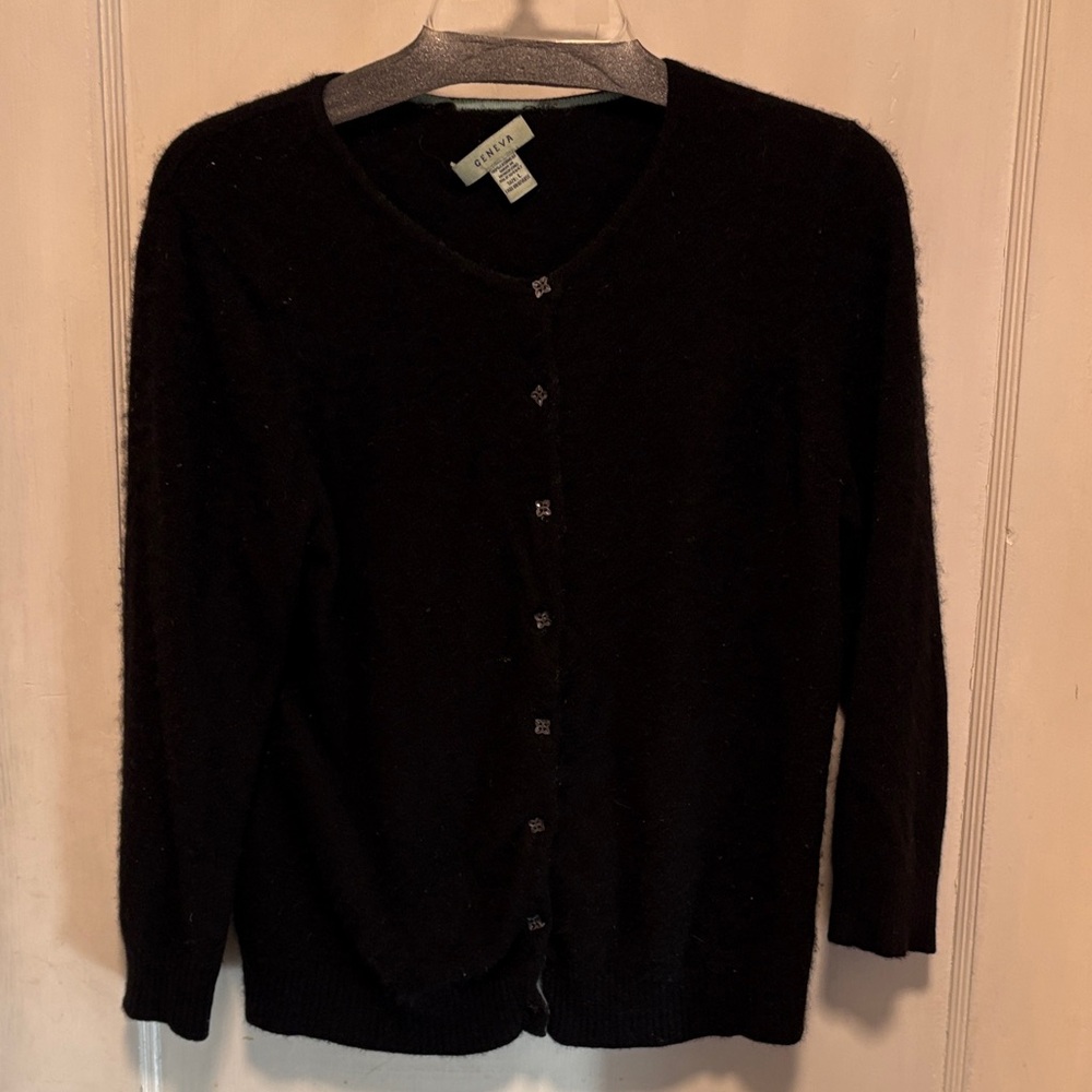 Geneva Black 100% Cashmere Women's Longsleeve Cardigan Large